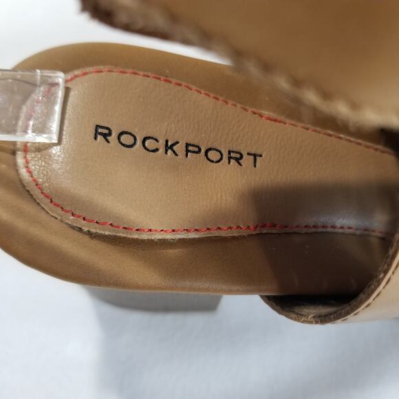 Rockport Womens 9.5 M Hattie Braid Sling Heeled Sandal, Tan Ankle Peep Toe Strap - Picture 9 of 12